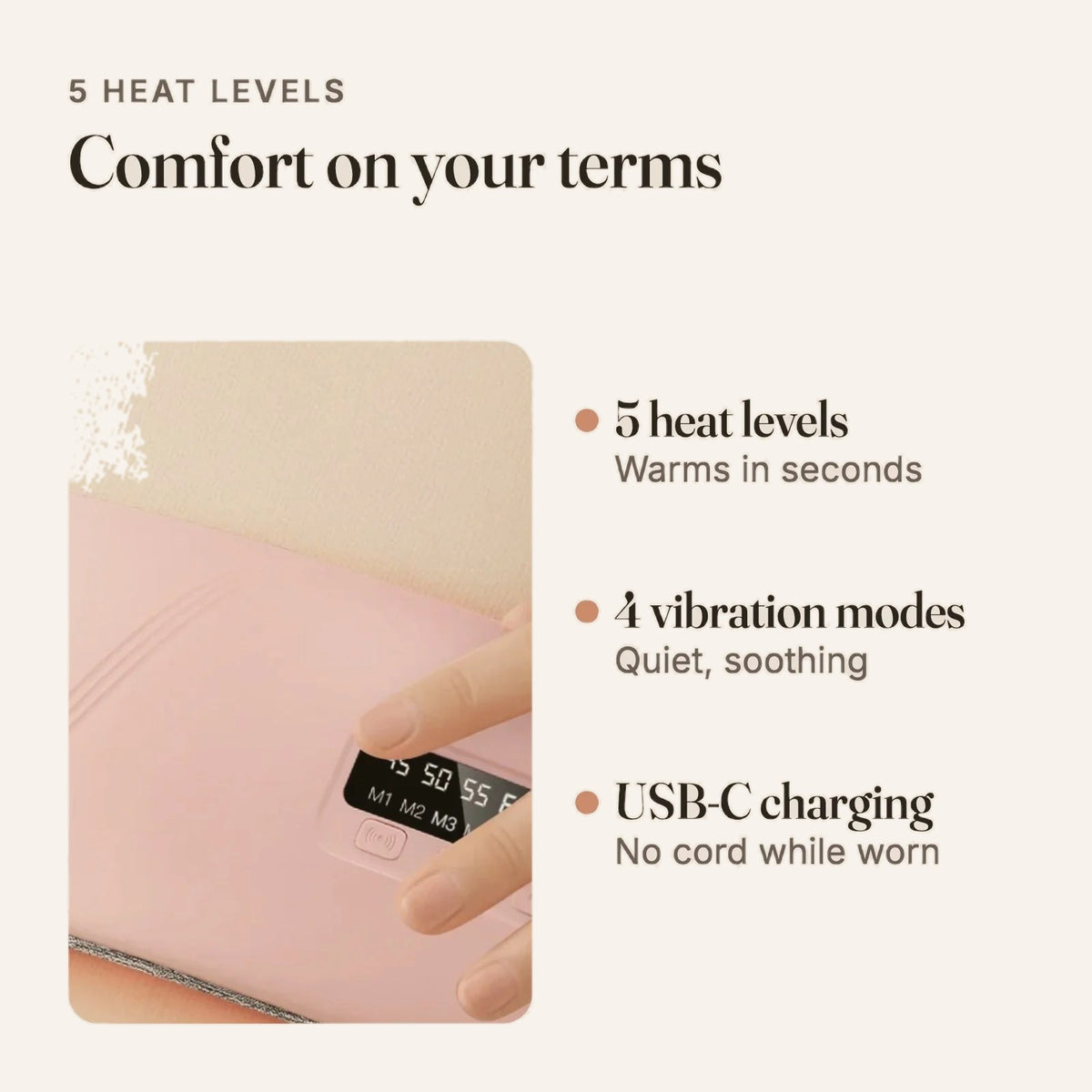 Heated belly wrap with 5 heat levels and 4 vibration modes