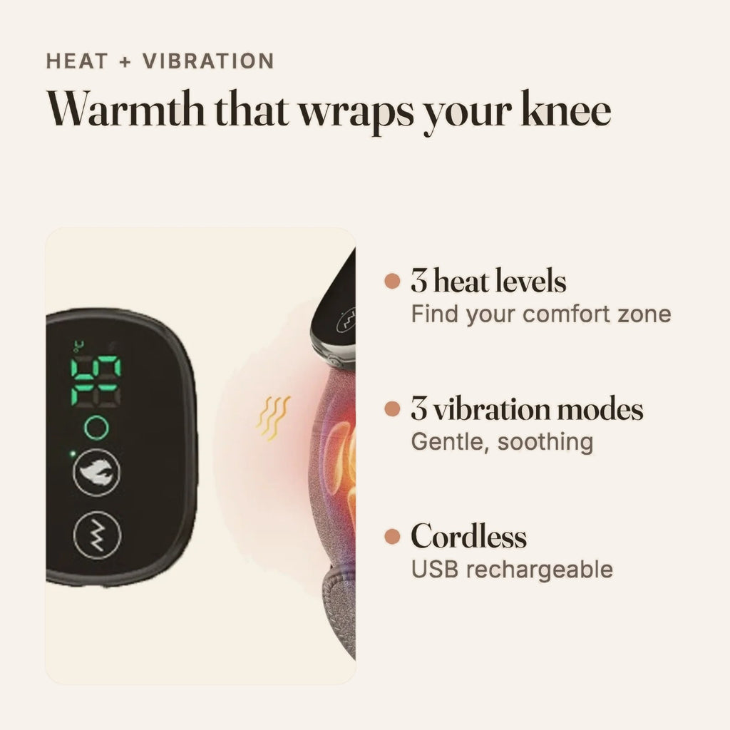 Heated knee wrap with 3 heat levels and 3 vibration modes
