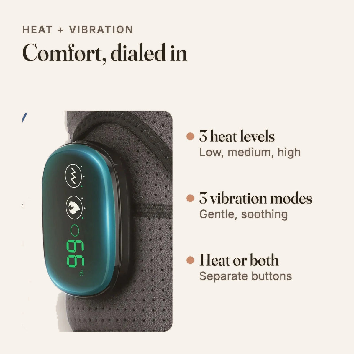 Heated shoulder wrap controller with 3 heat levels and 3 vibration modes