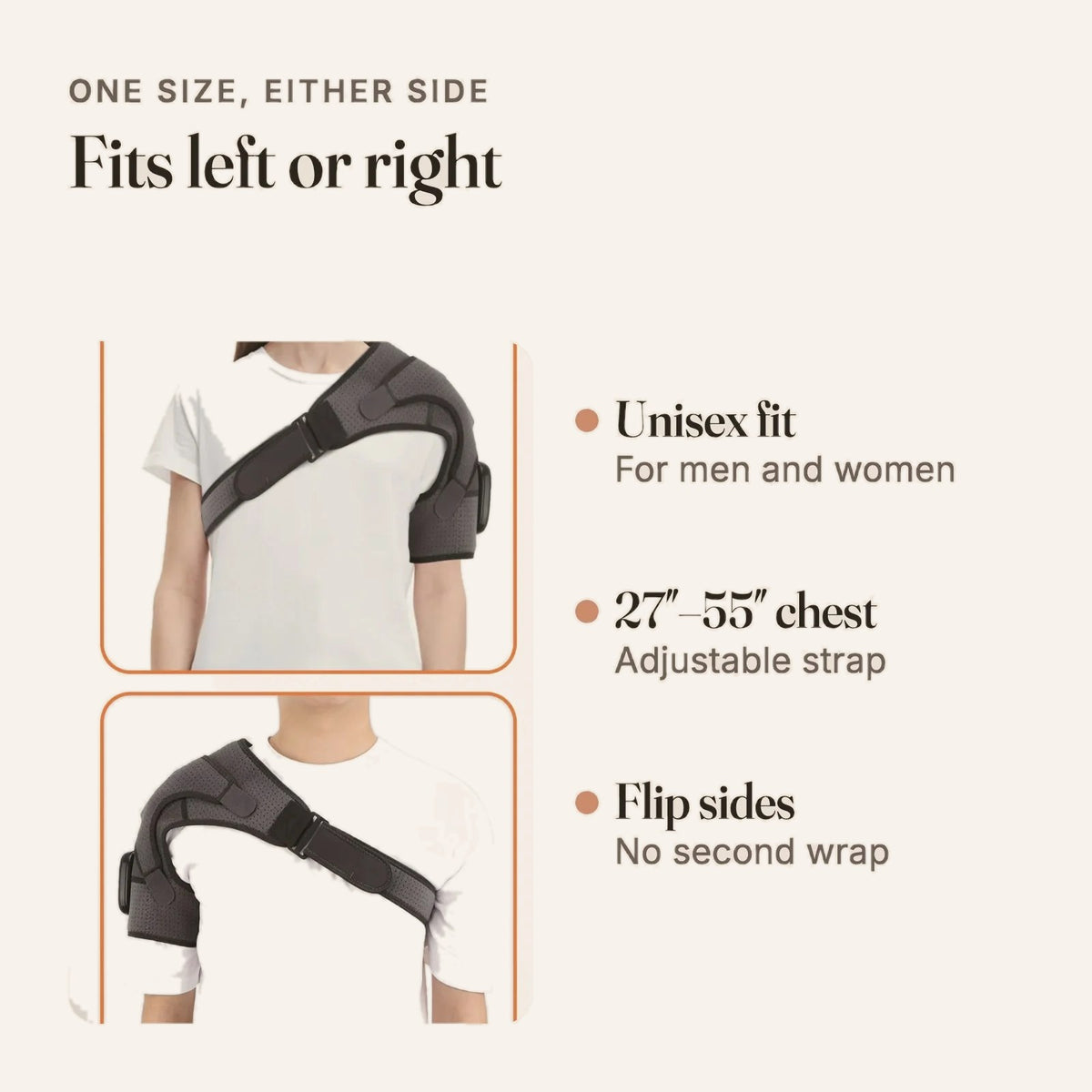 Heated shoulder wrap fits left or right shoulder