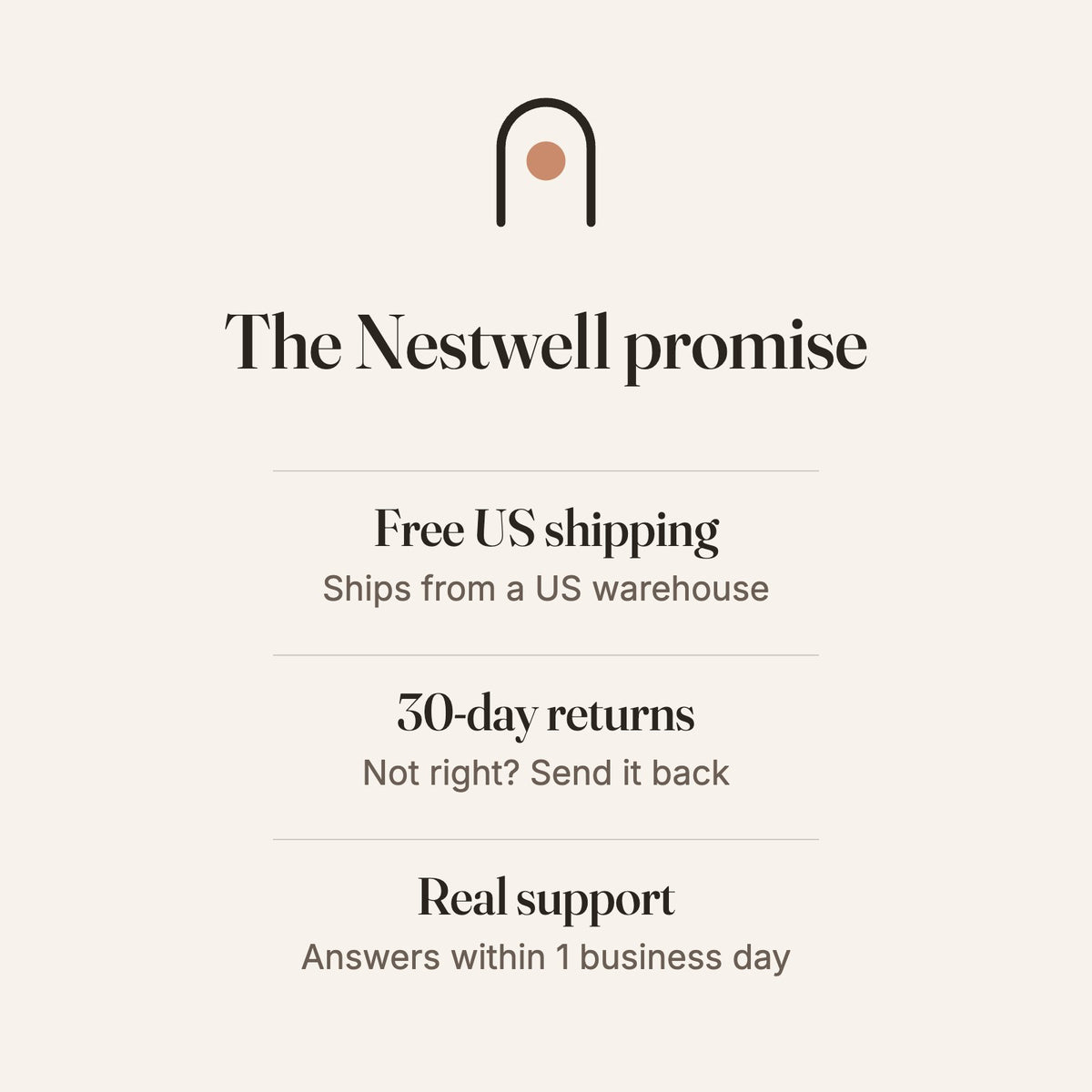 Nestwell promise: free US shipping and 30-day returns